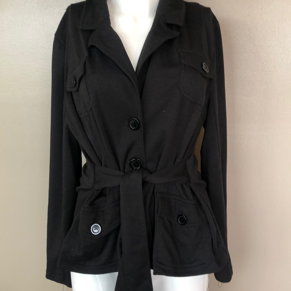 Soft belted black button down jacket blazer